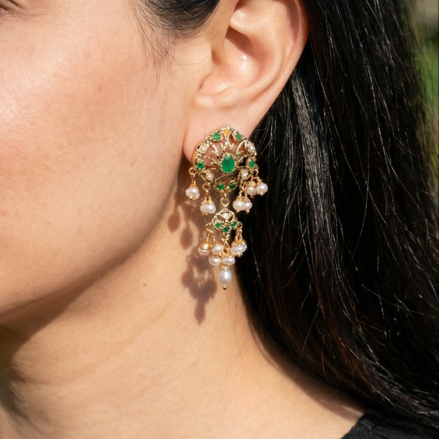 Cute Emerald Green Jadau Earrings | Gold Plated on Silver ER 617