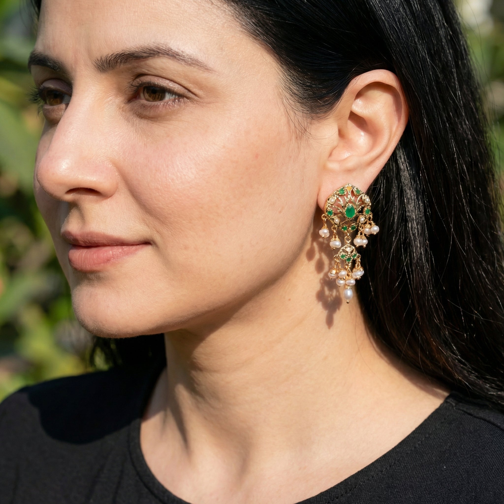 Cute Emerald Green Jadau Earrings | Gold Plated on Silver ER 617