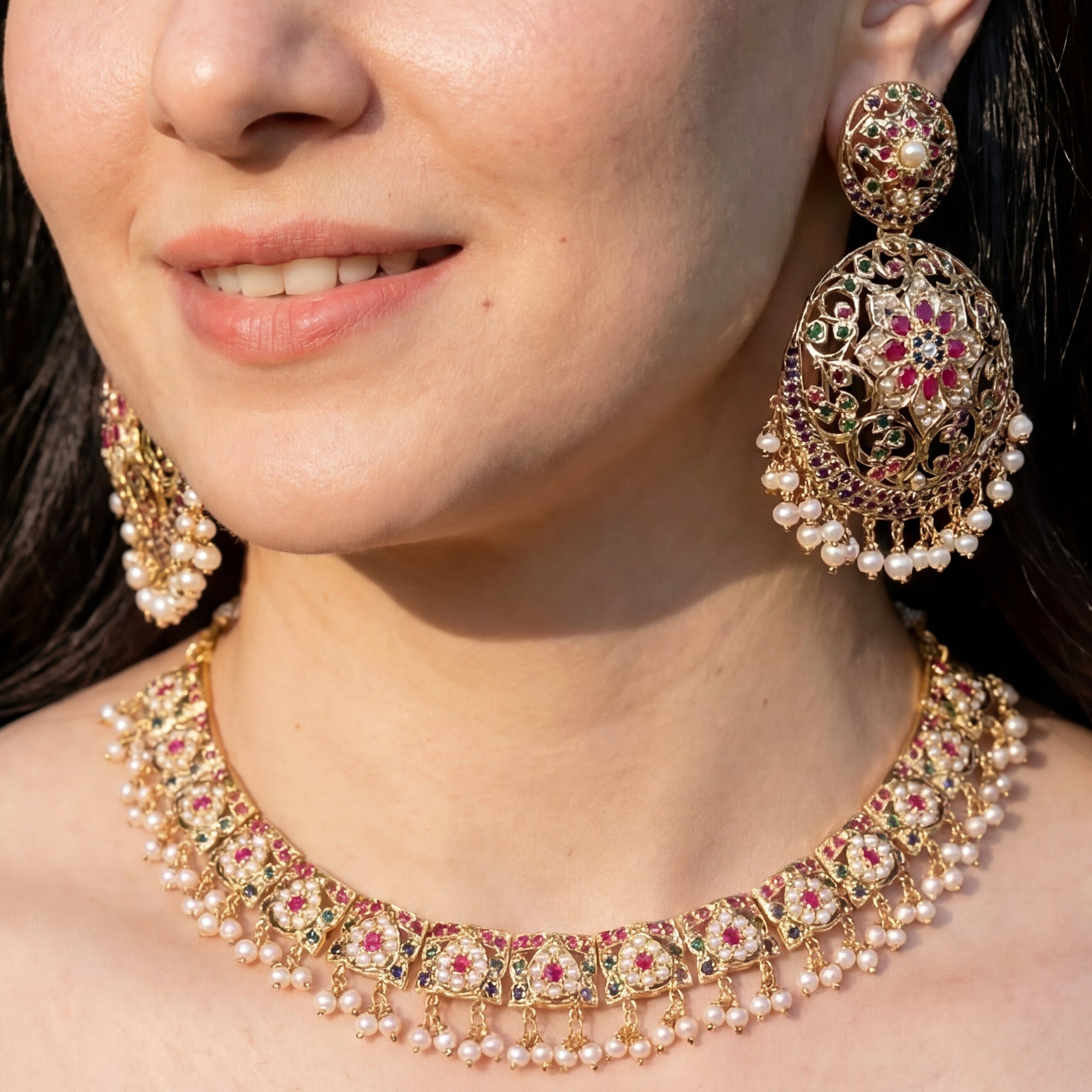 Elegant Jadau Set in Multicolor | Gold Plated Silver NS 431