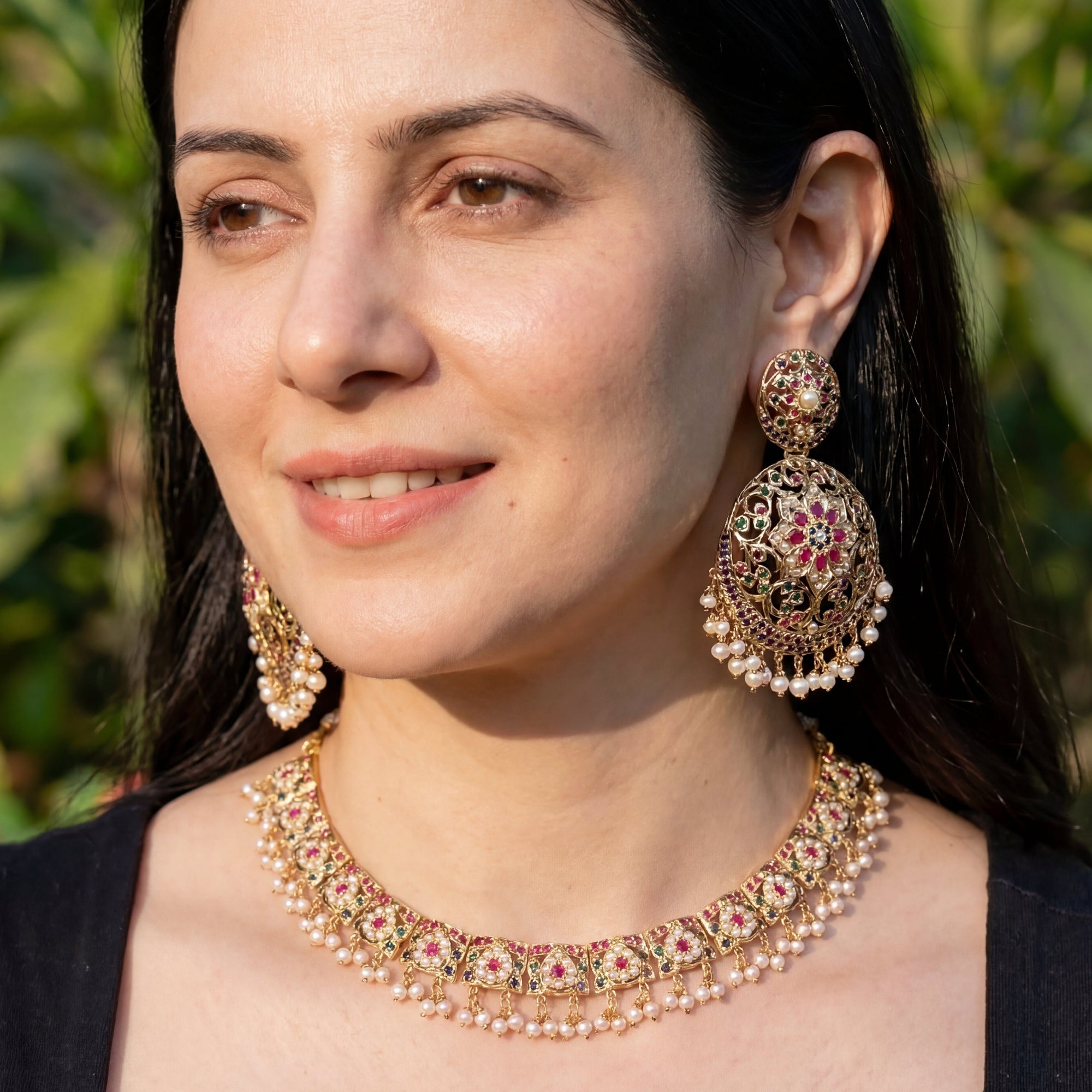 Elegant Jadau Set in Multicolor | Gold Plated Silver NS 431