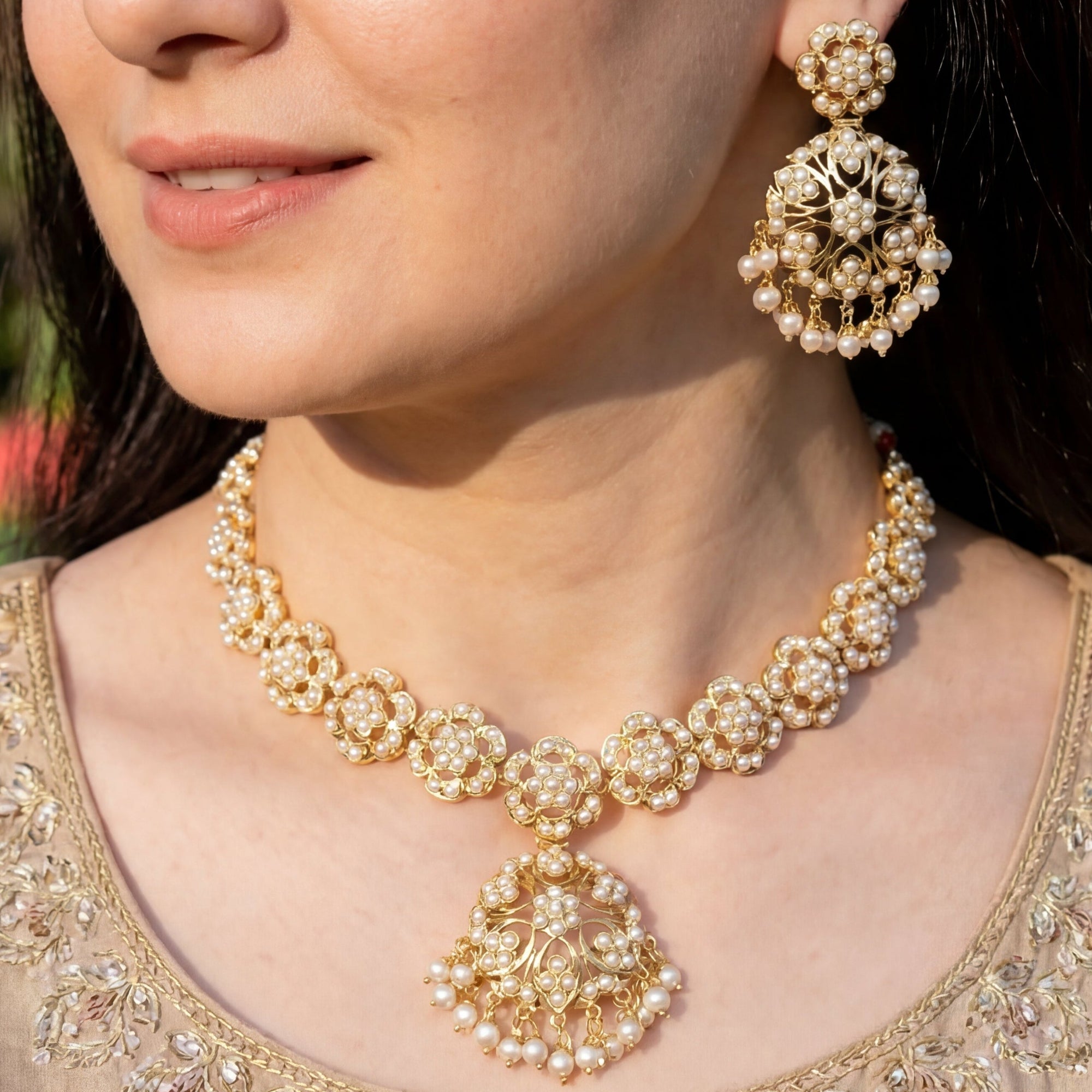 सोना चढ़ाया चांदी का हार | असली मीठे पानी के मोती NS 032