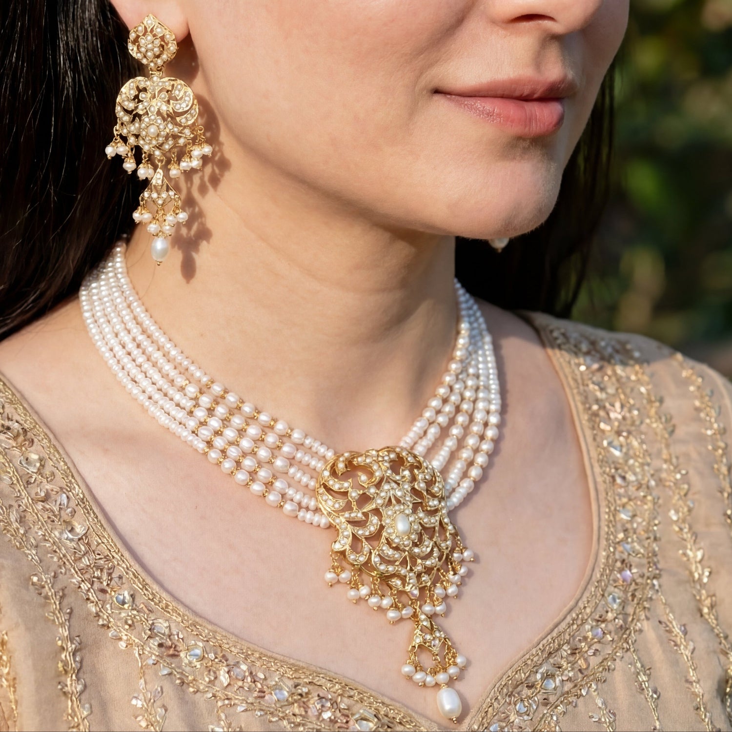 लेयर्ड जड़ाऊ चोकर सेट | प्रामाणिक मोती चोकर | भारतीय आभूषण ऑनलाइन NS 322A