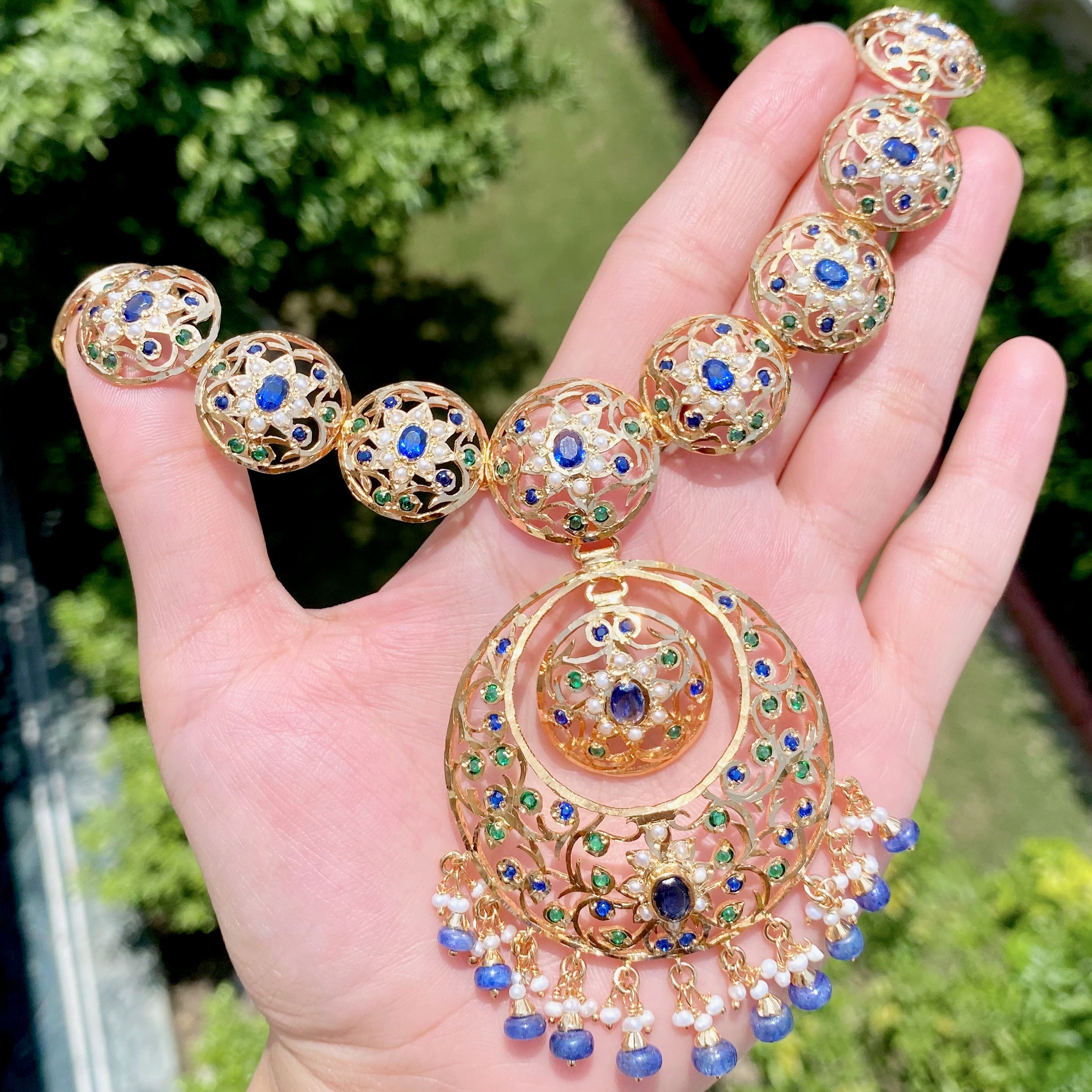 Antique Style Necklace Set | Gold Plated on Silver | Unique Color Combination