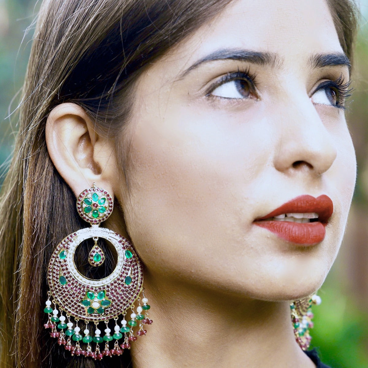 Bold & Beautiful Punjabi Earrings | oversized Chandbali Earrings | Ruby Emerald