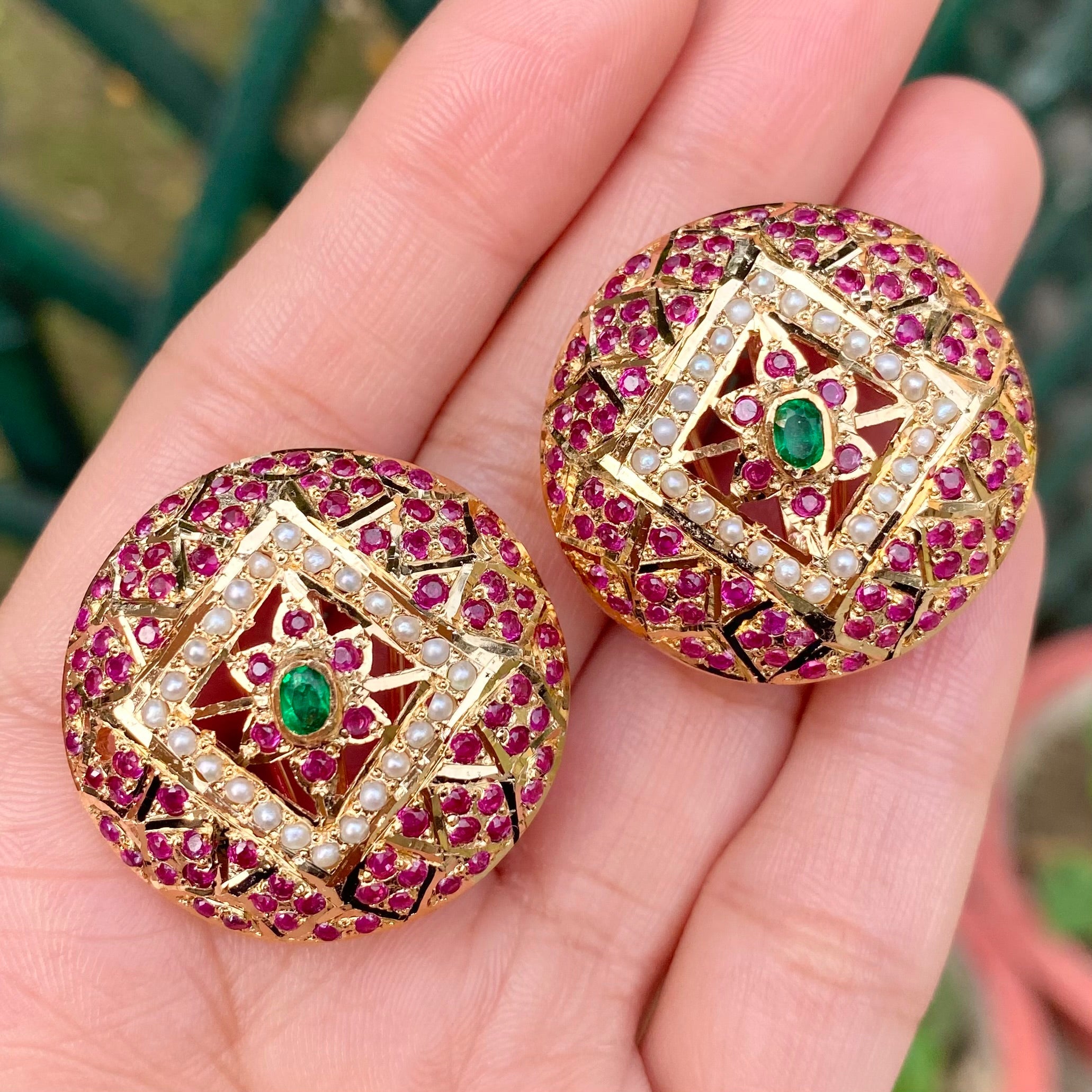 large round indian stud earrings gold plated on silver
