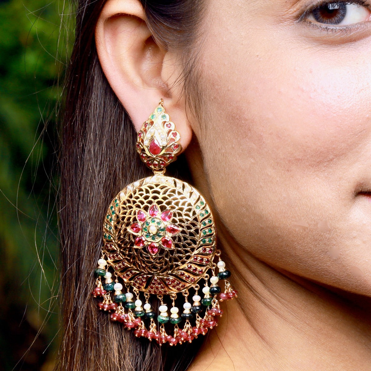 multicoloured jadau earrings