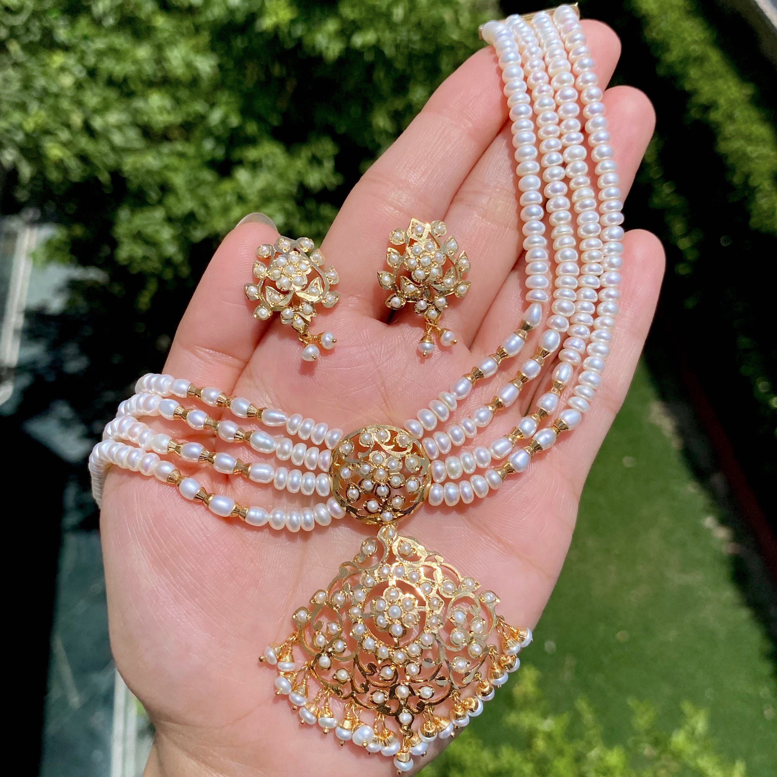 Simple Jadau Choker Set | Gold Plated on Silver | Freshwater Pearls