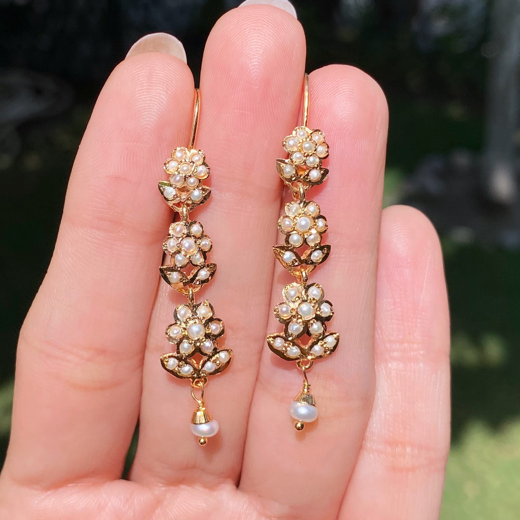 Dainty Pearl Danglers | Gold Plated on Silver | Exquisite Indian Jewelry