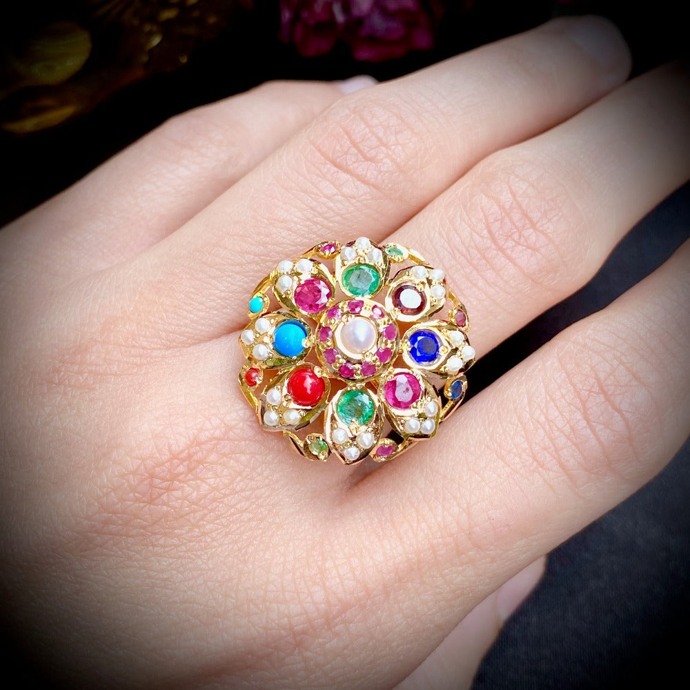 lightweight womens navratna gold ring