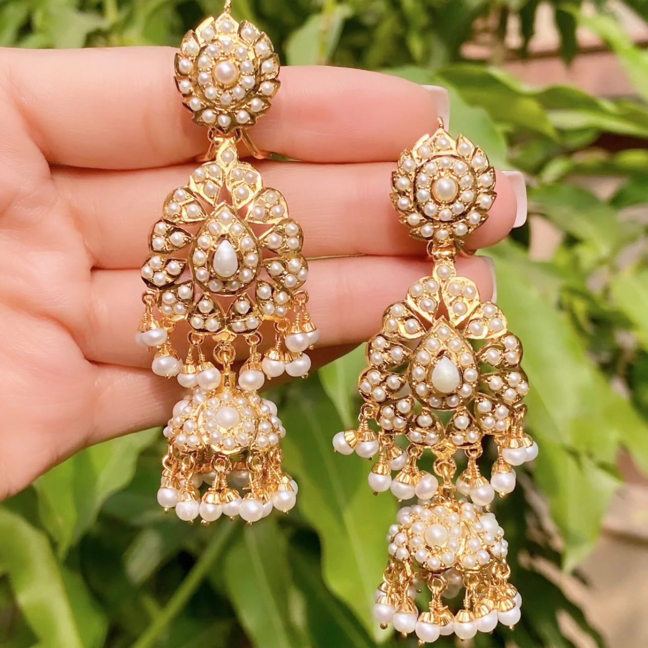 long Pearl jhumka earrings