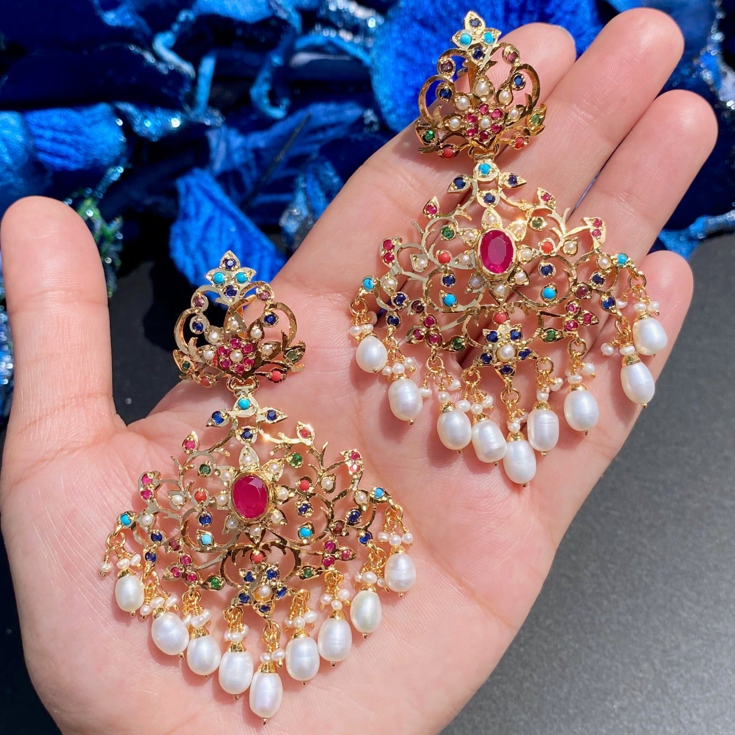 meermankaa navratna earrings in gold for destination wedding