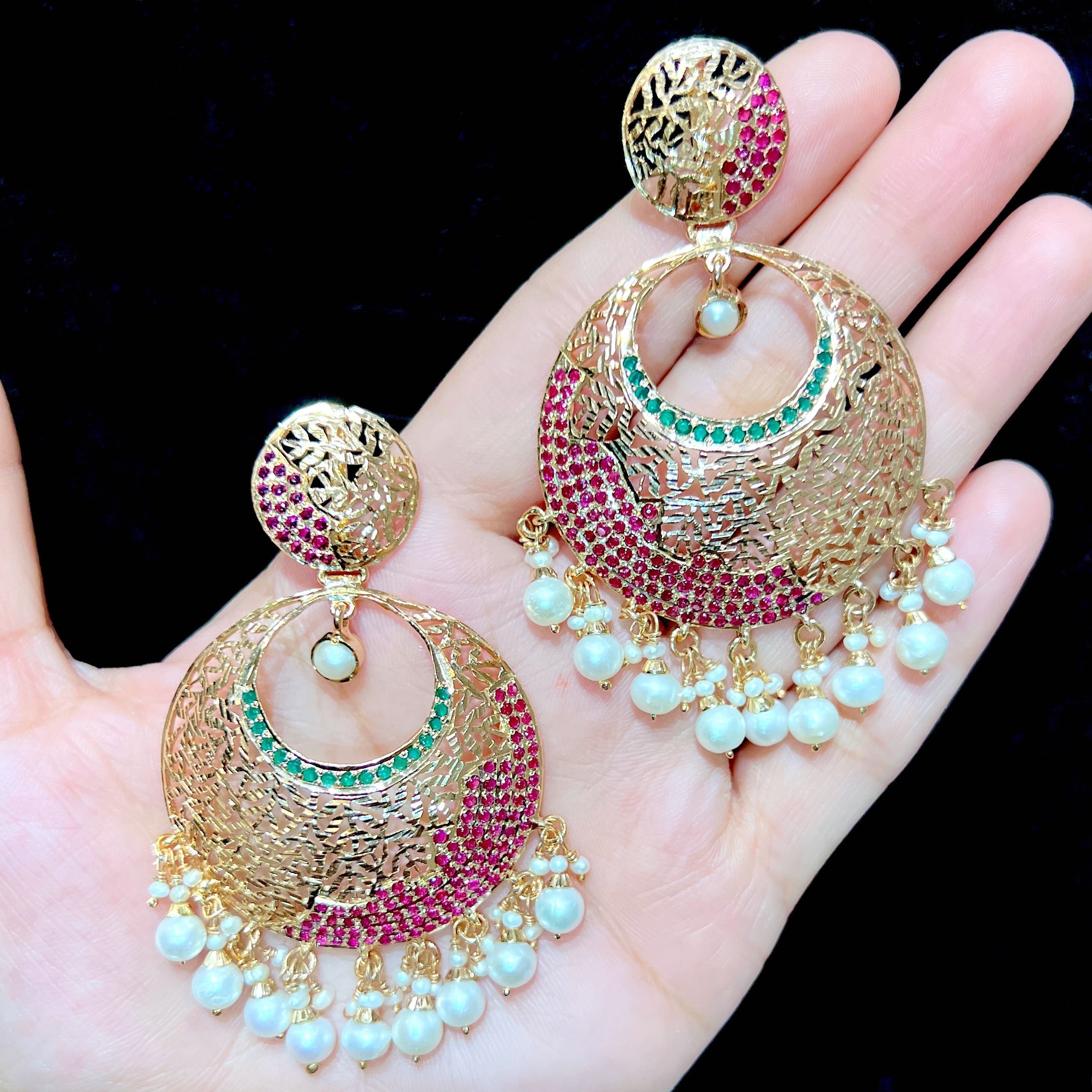 gold plated jadau earrings