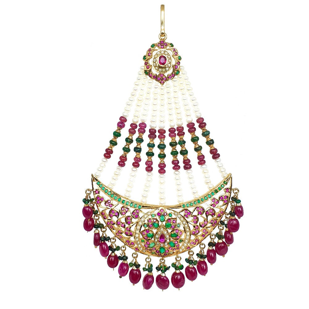 Gold Plated Multicolored Jadau Jhoomar in Silver JHR 002