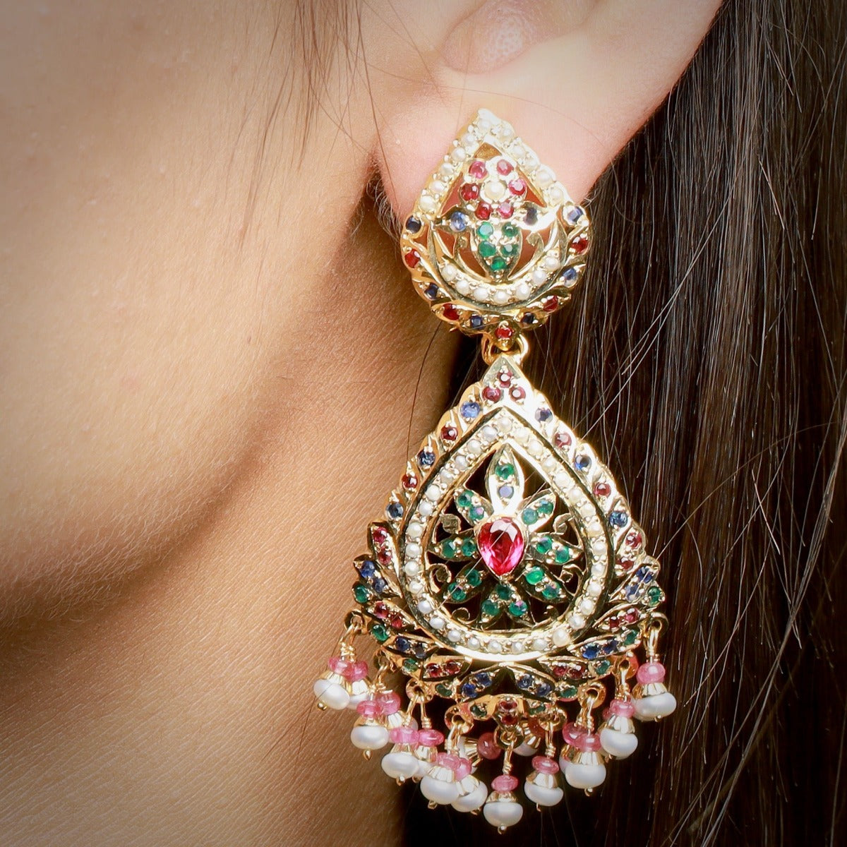 multicoloured earrings silver with gold plating