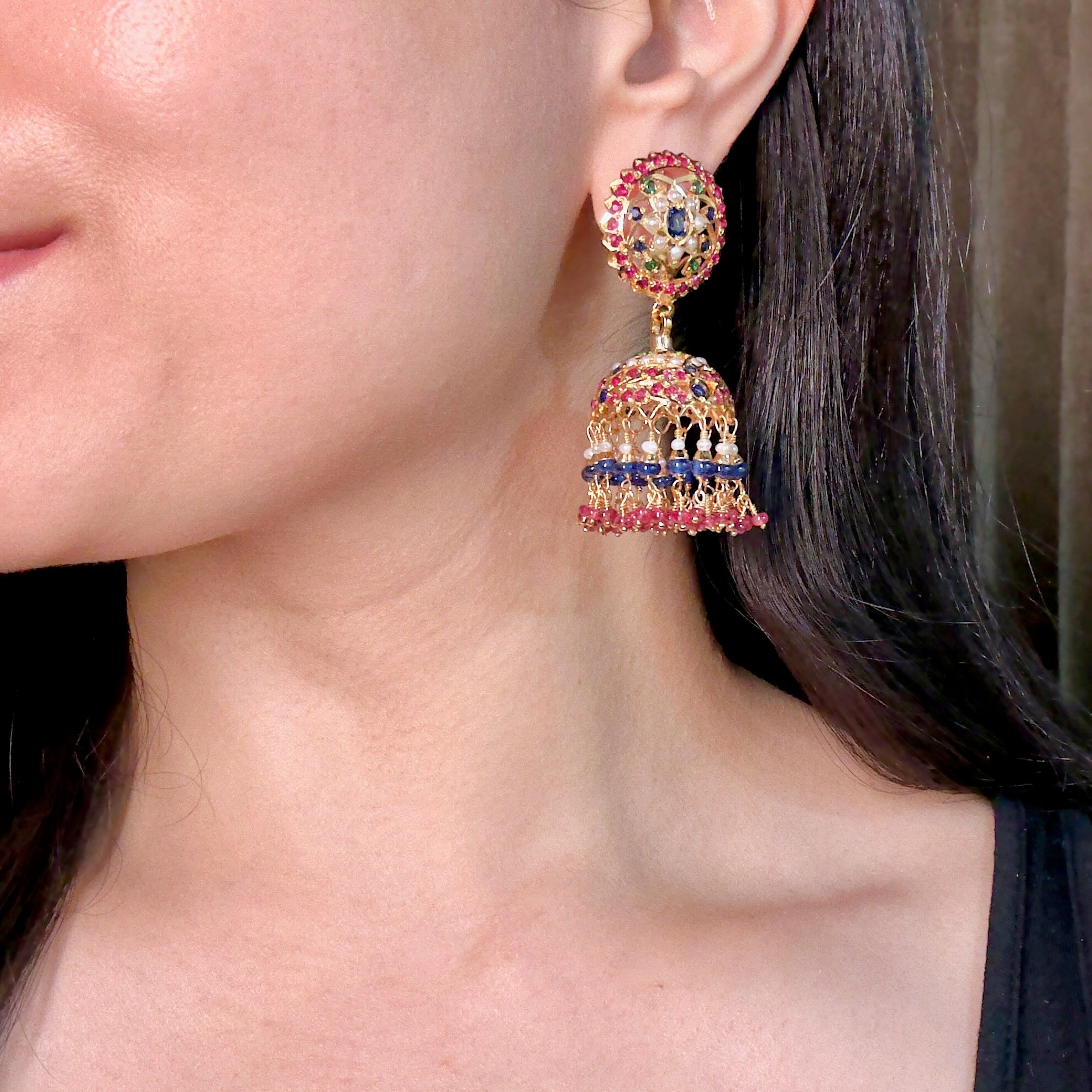 Premium Multicoloured Punjabi Jhumka Earrings | Gold Plated on Silver