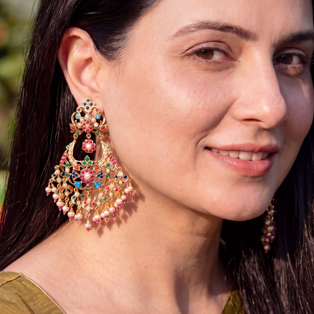 Punjabi Navratna Earrings | Gold Plated on Silver ER 749