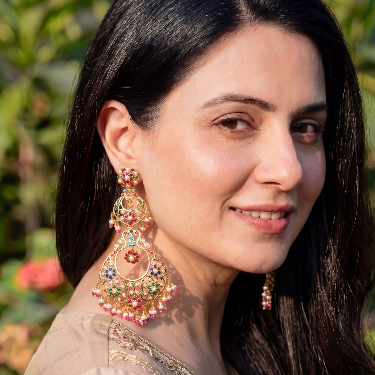 Multicolour Pearl Chandbali Dangler Earrings ER 770