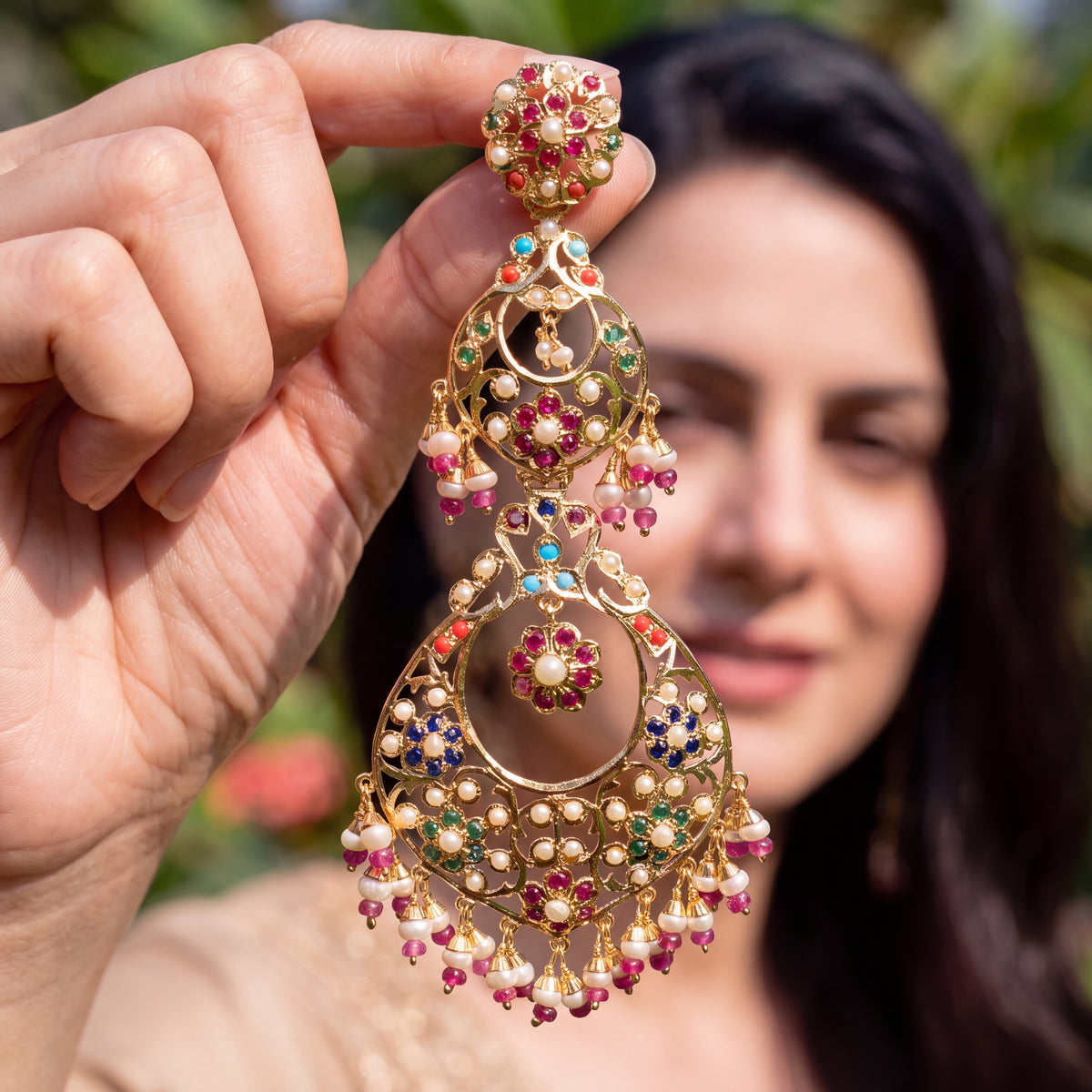 statement indian earrings for women to be worn on a mehendi function