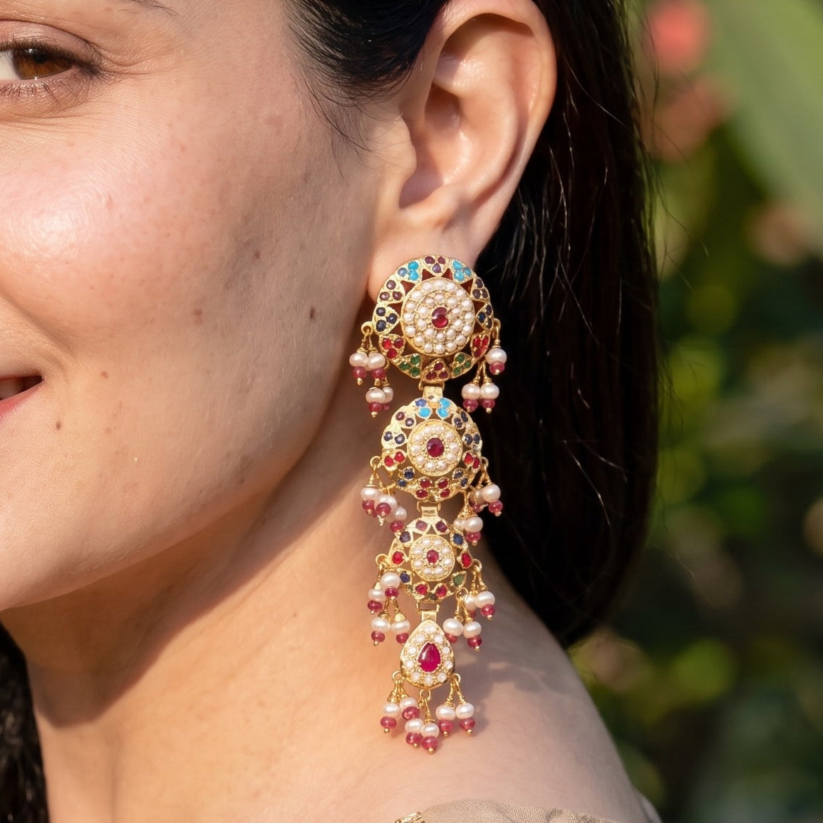 Multicolour Jadau Floral Dangler Earrings ER 780