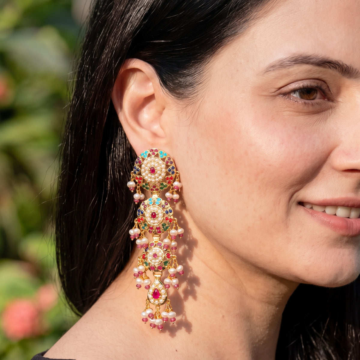 Multicolour Jadau Floral Dangler Earrings ER 780