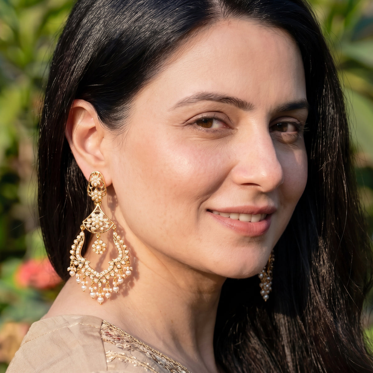Long Chandbali Styled Jadau Earrings | 925 Silver Gold Plated ER 794