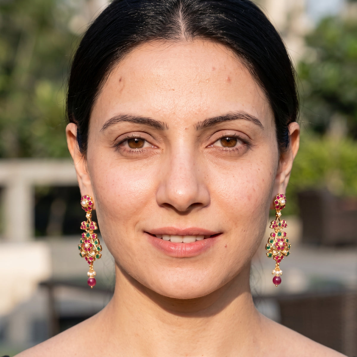 Floral Jadau Earrings in Gold-Plated Silver | Dainty Design ER 795