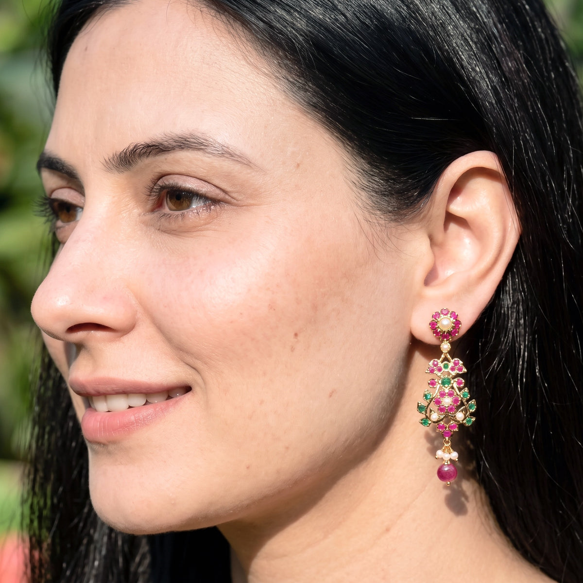 Floral Jadau Earrings in Gold-Plated Silver | Dainty Design ER 795