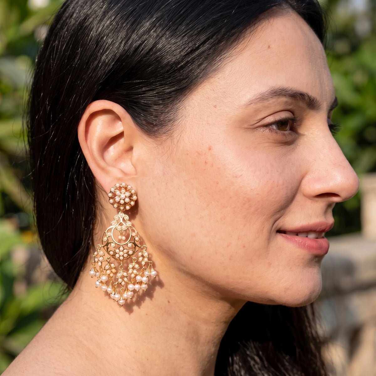 Pearl Jadau Dangler Earrings in Gold-Plated Silver ER 792