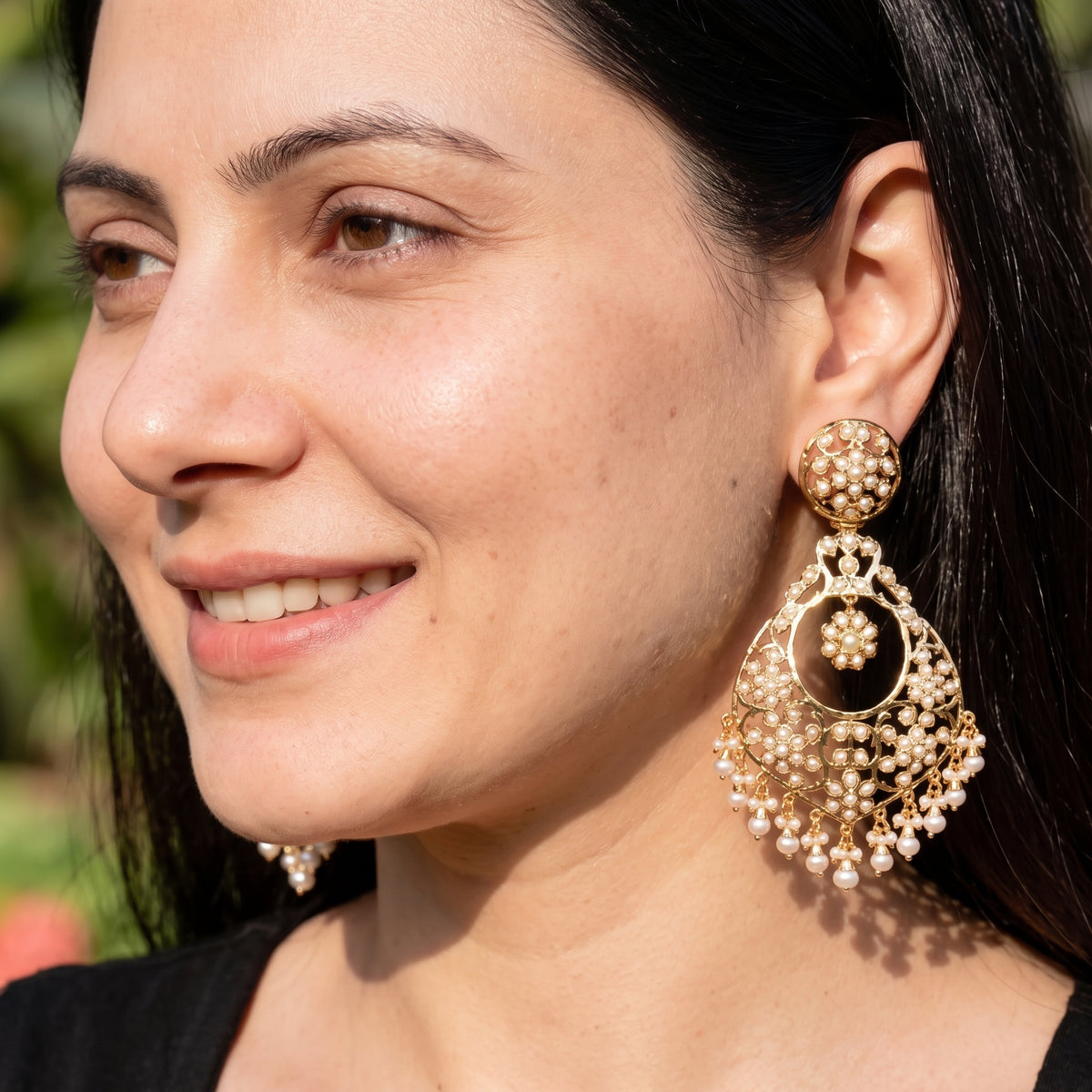 Fine Pearl Chandbali Earrings on Gold Plated Silver ER 793