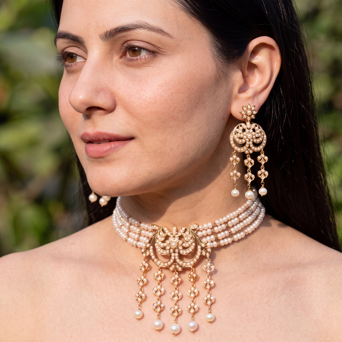 Freshwater Pearl Multi-Strand Choker Set in Gold-Plated 925 Silver NS 486