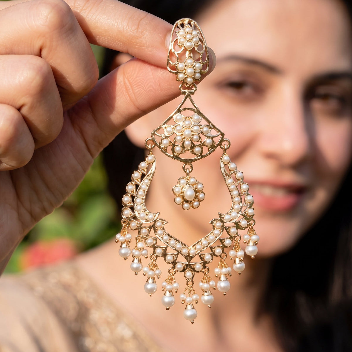 Long Chandbali Styled Jadau Earrings | 925 Silver Gold Plated ER 794