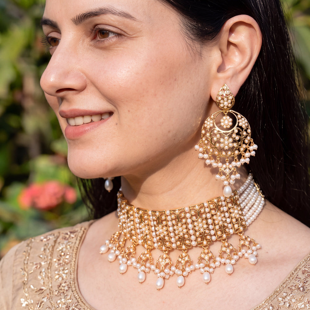 Bridal Wear Pearl Choker Set for Women | Gold Plated on Sterling Silver NS 491