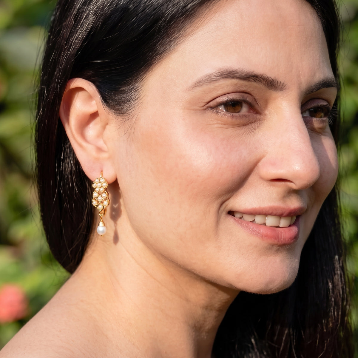 Dainty Pearl Earrings with Fish-hook Closure | Gold Plated on Silver ER 805