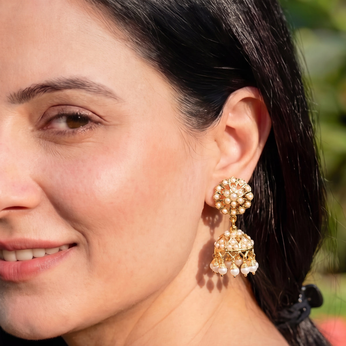 Jadau Jhumki Studded with Pearls | Gold Plated on Silver Base ER 824