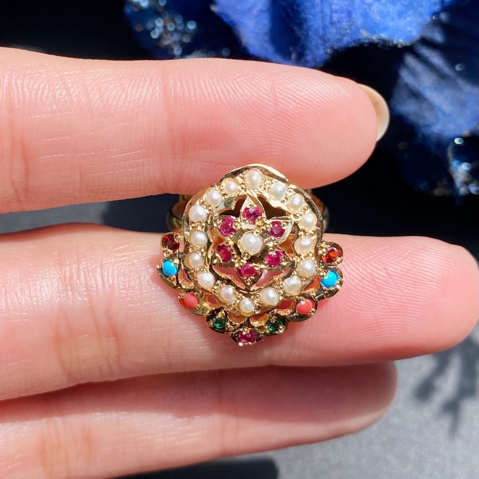 navratana ring gold plated on silver