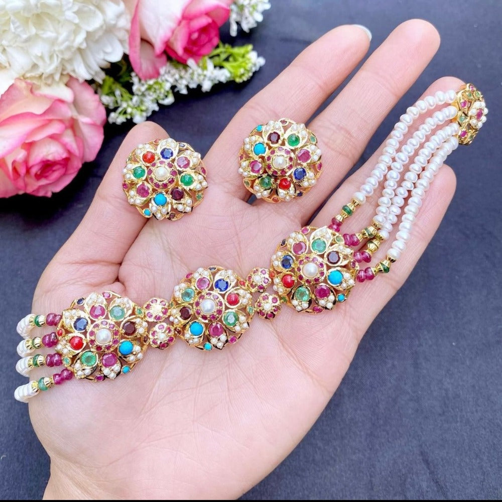 navratna choker necklace gold