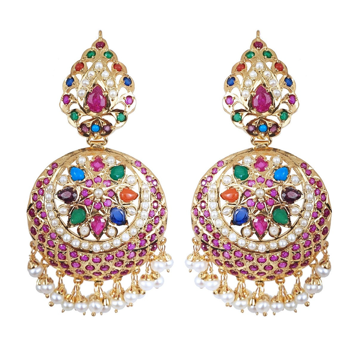 Navrattan Jadau Earrings in Gold Plated Silver ER 023