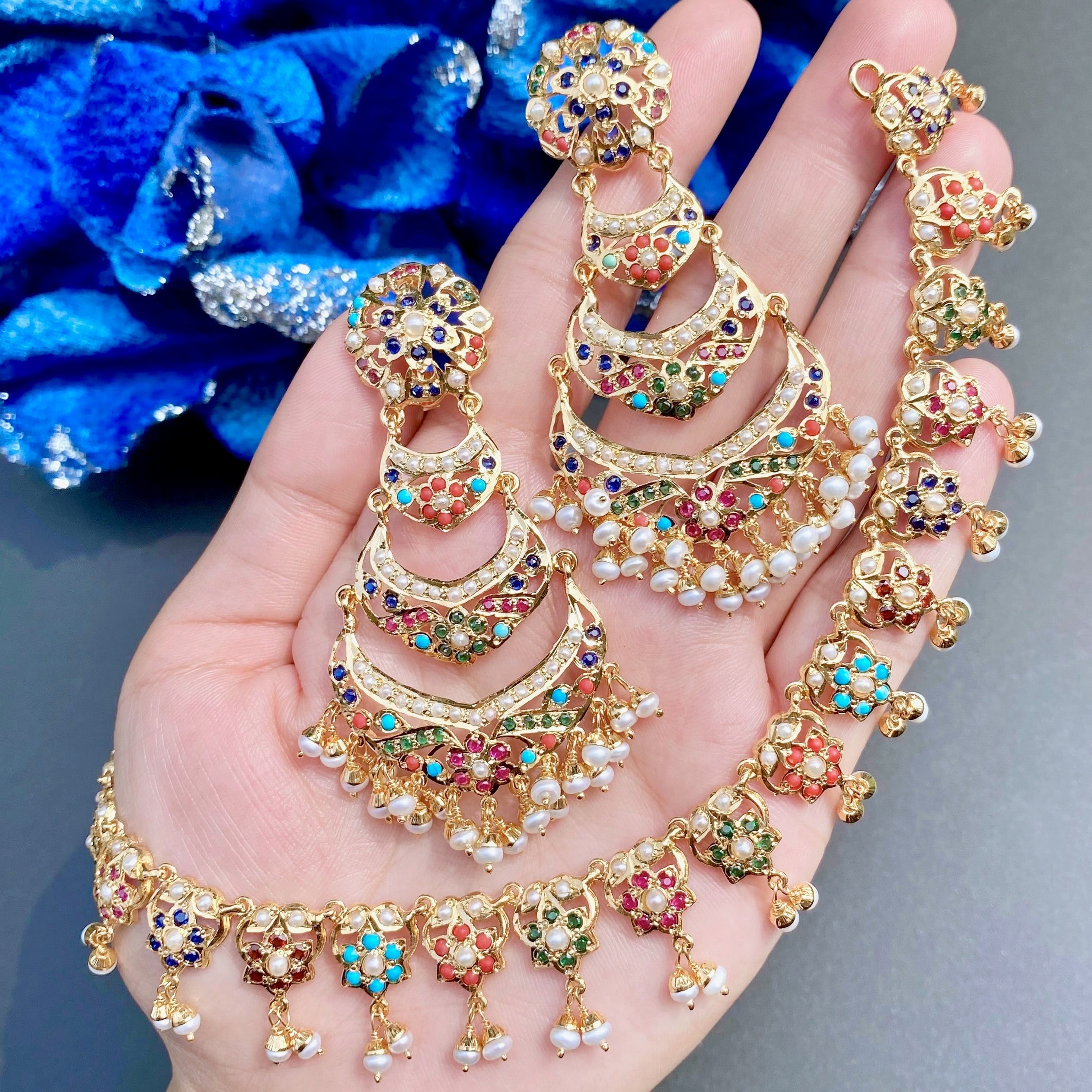 navratna necklace set gold plated