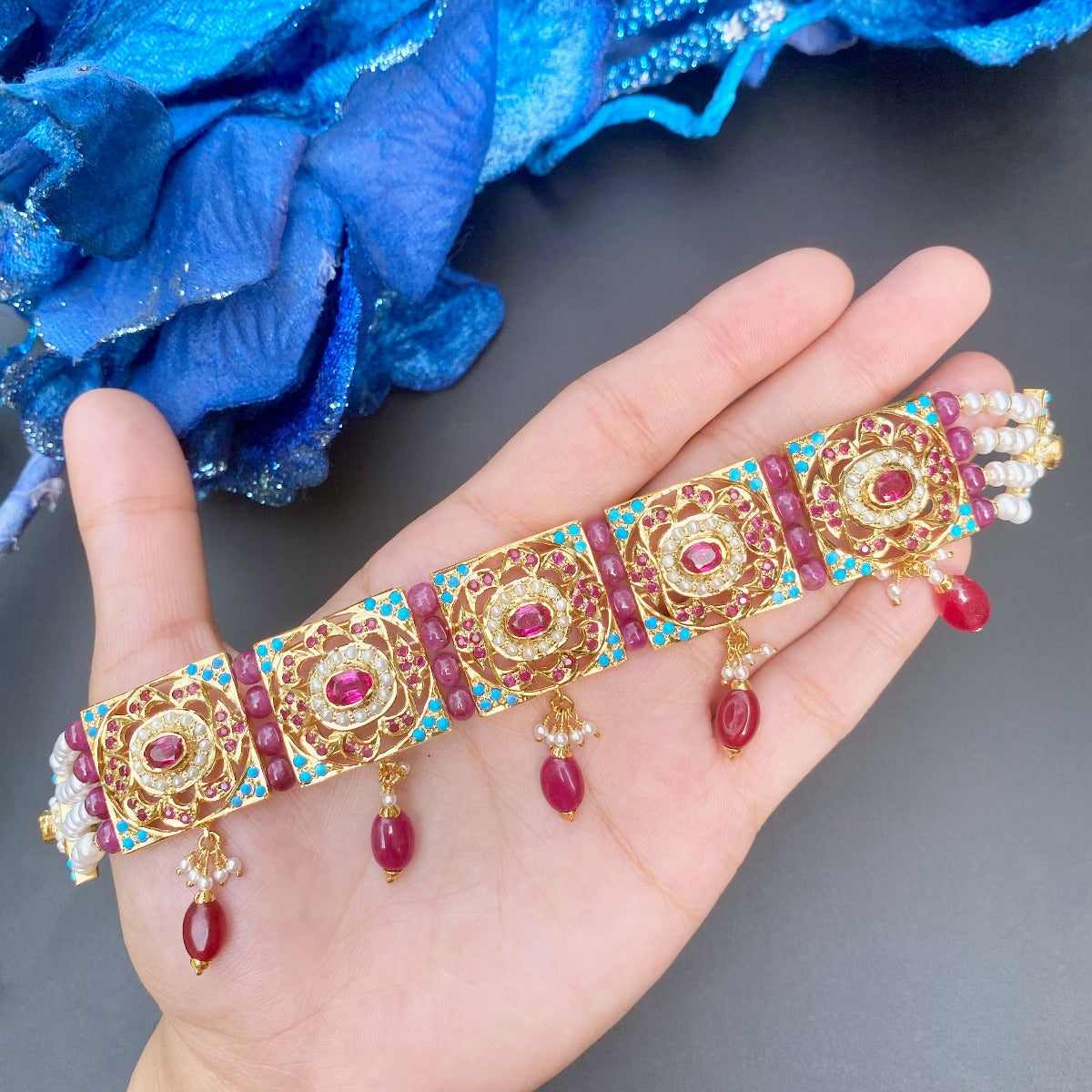 ns 030 ruby and turquoise choker set