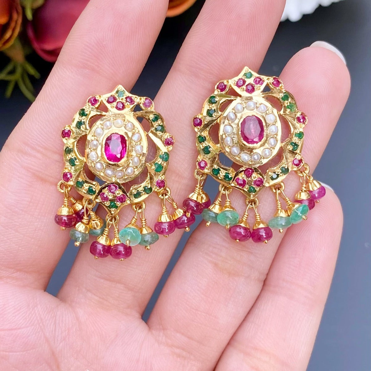 oval jadau pendant set gold plated