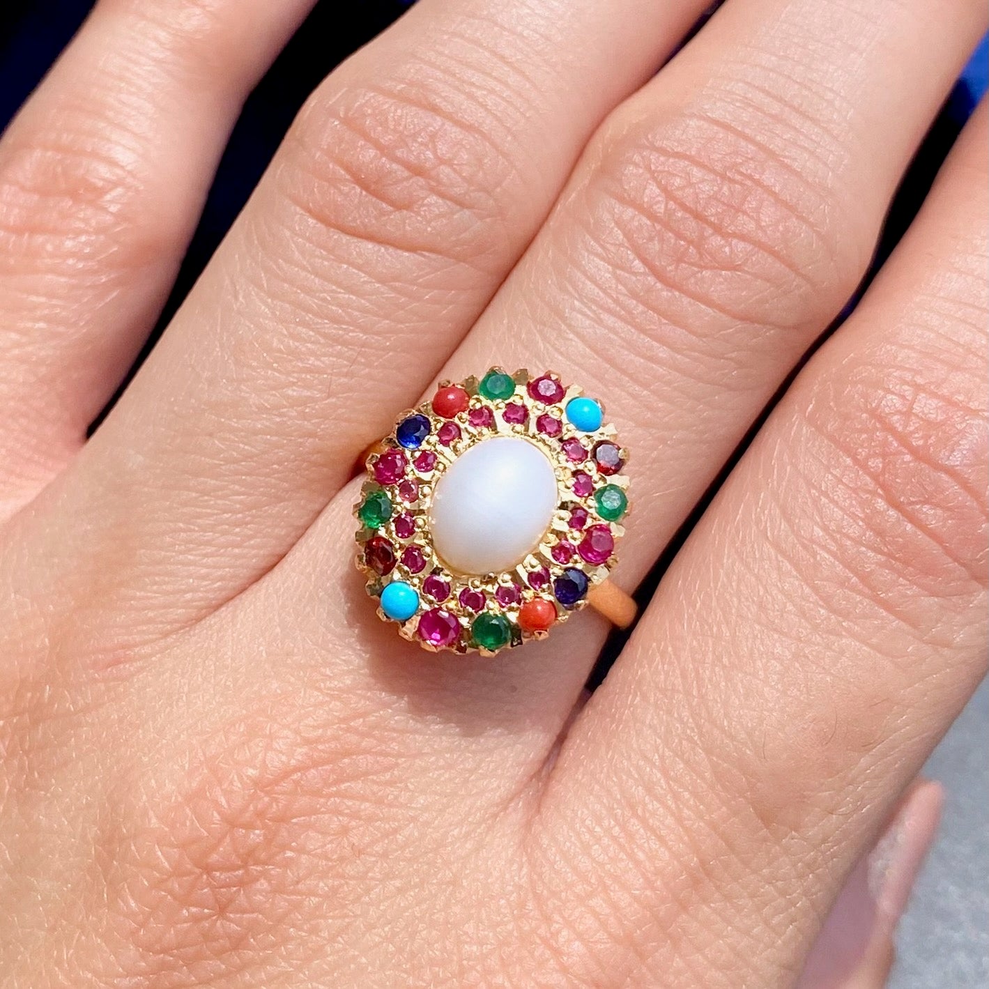 Unique Navratna Ring for Ladies | Gold Plated on Silver