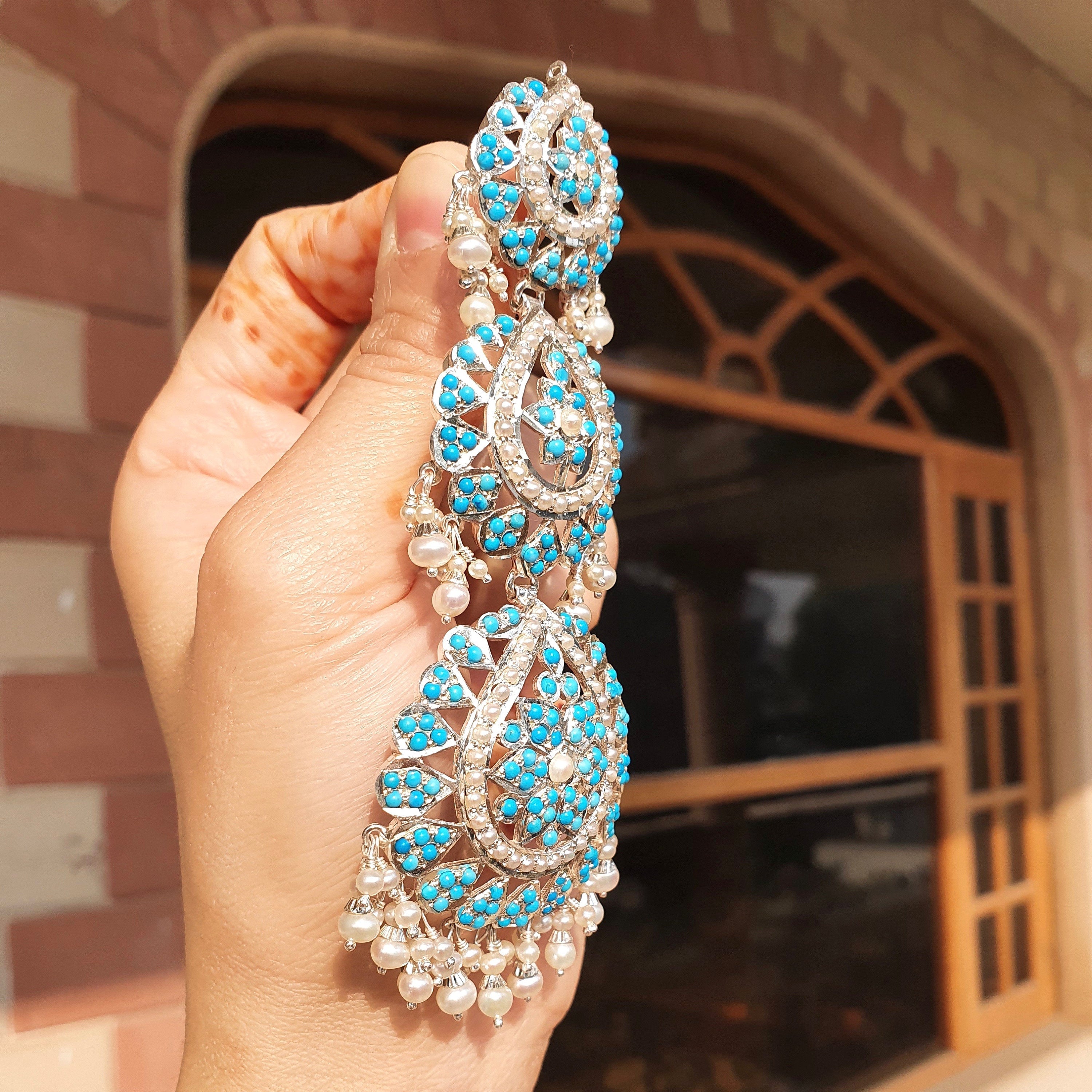 pearl and turquoise pheroza earrings