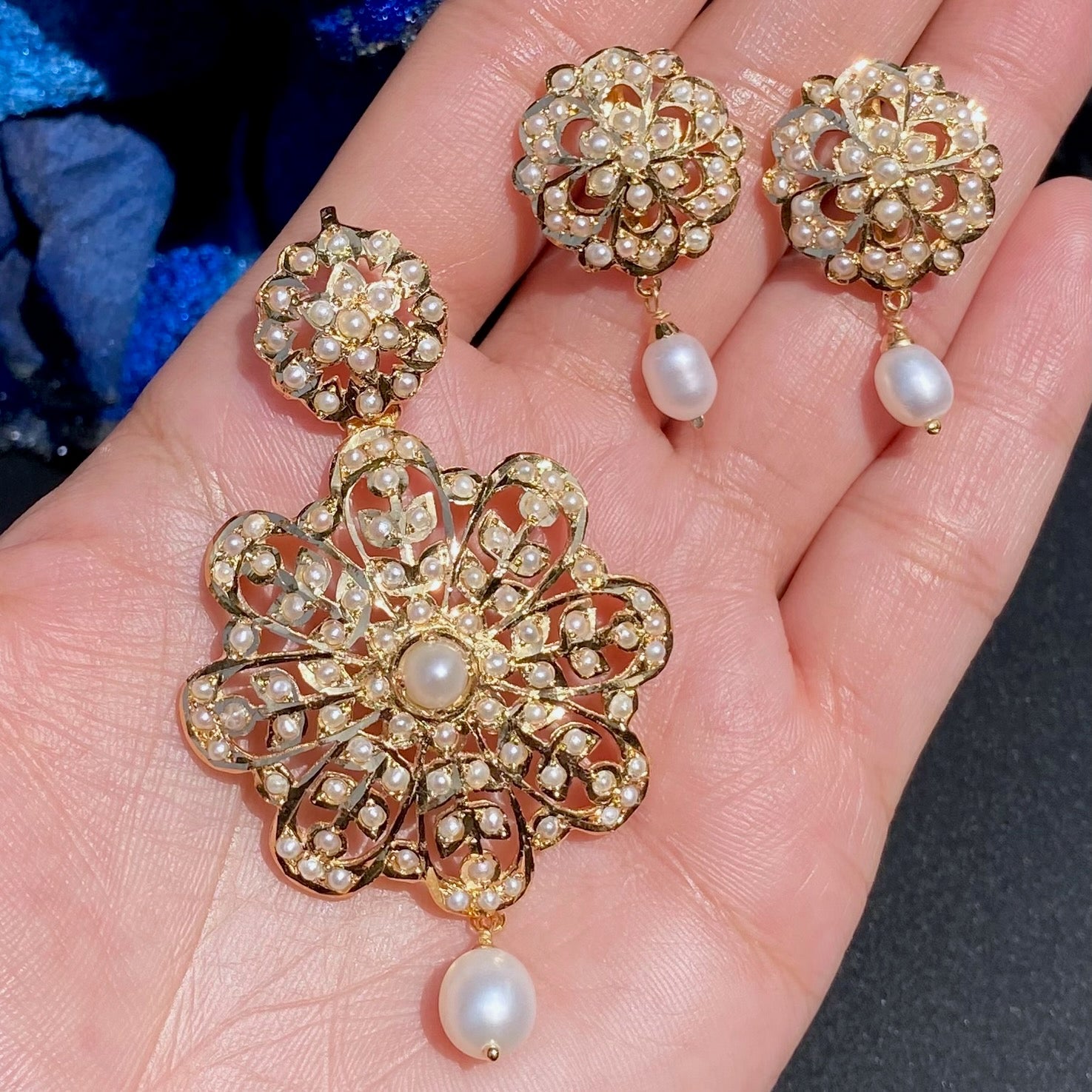 pearl locket set gold plated