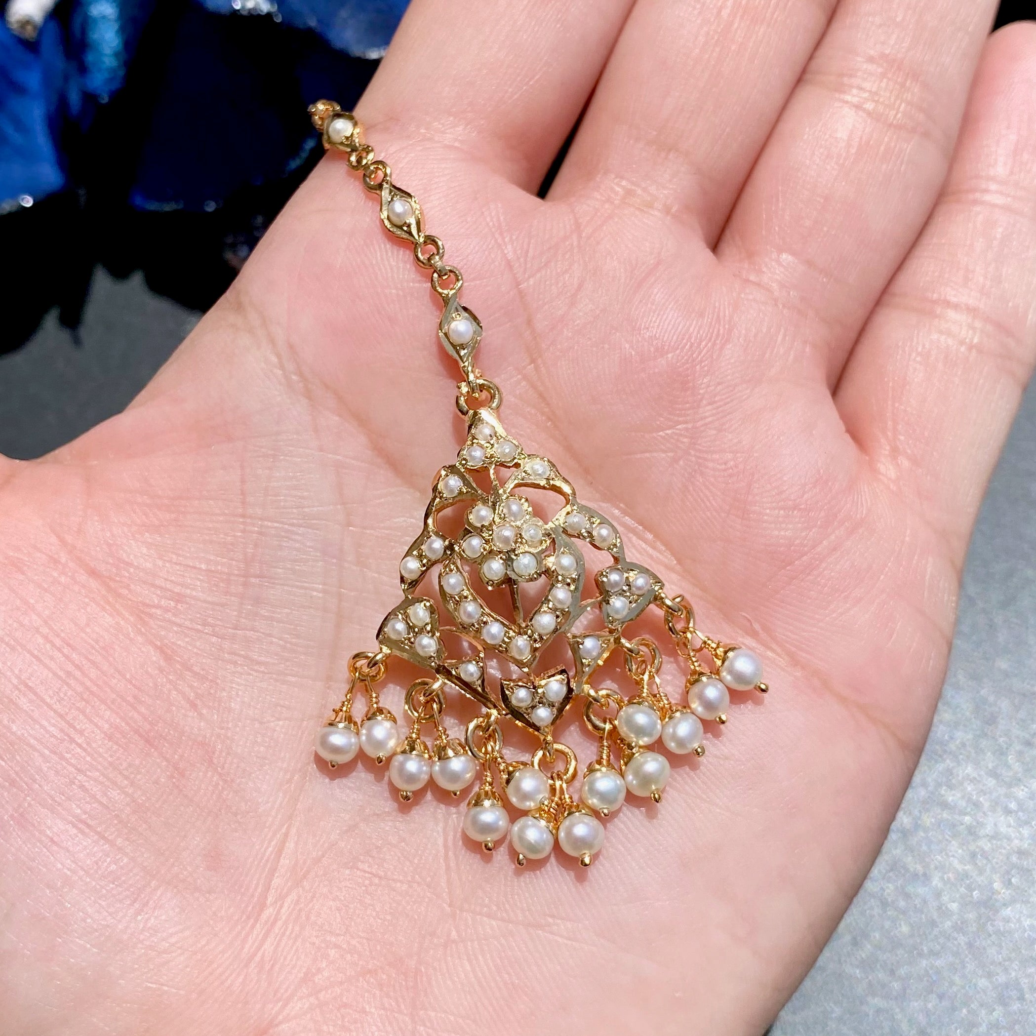 Pearl Tikka | Gold Plated on Silver | Delicate Floral Design TK 102