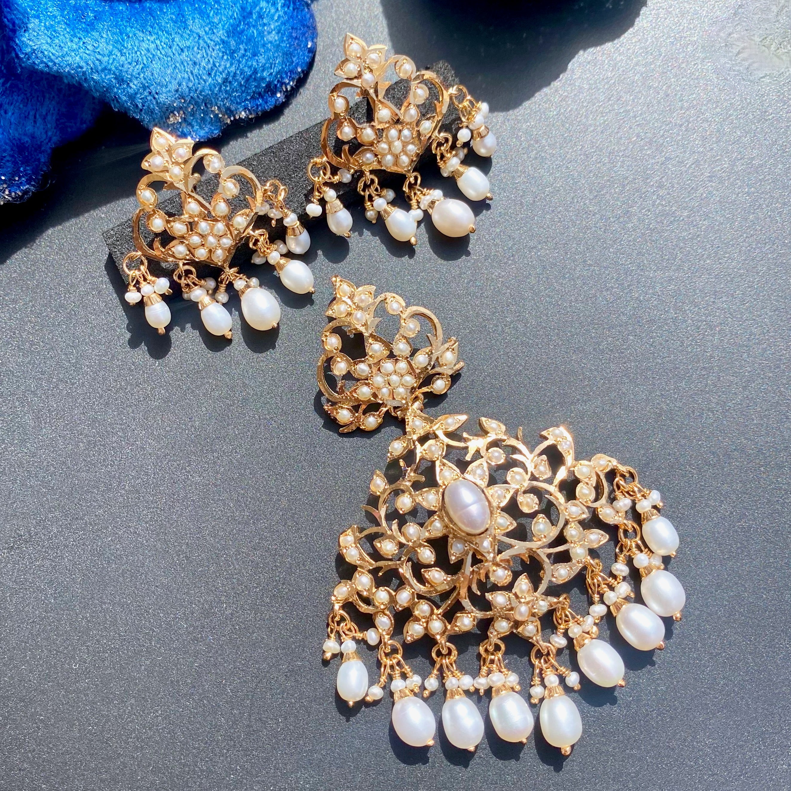 Womens Pearl Pendant Set | Gold Plated on 925 Silver | Jadau Jewelry PS 118