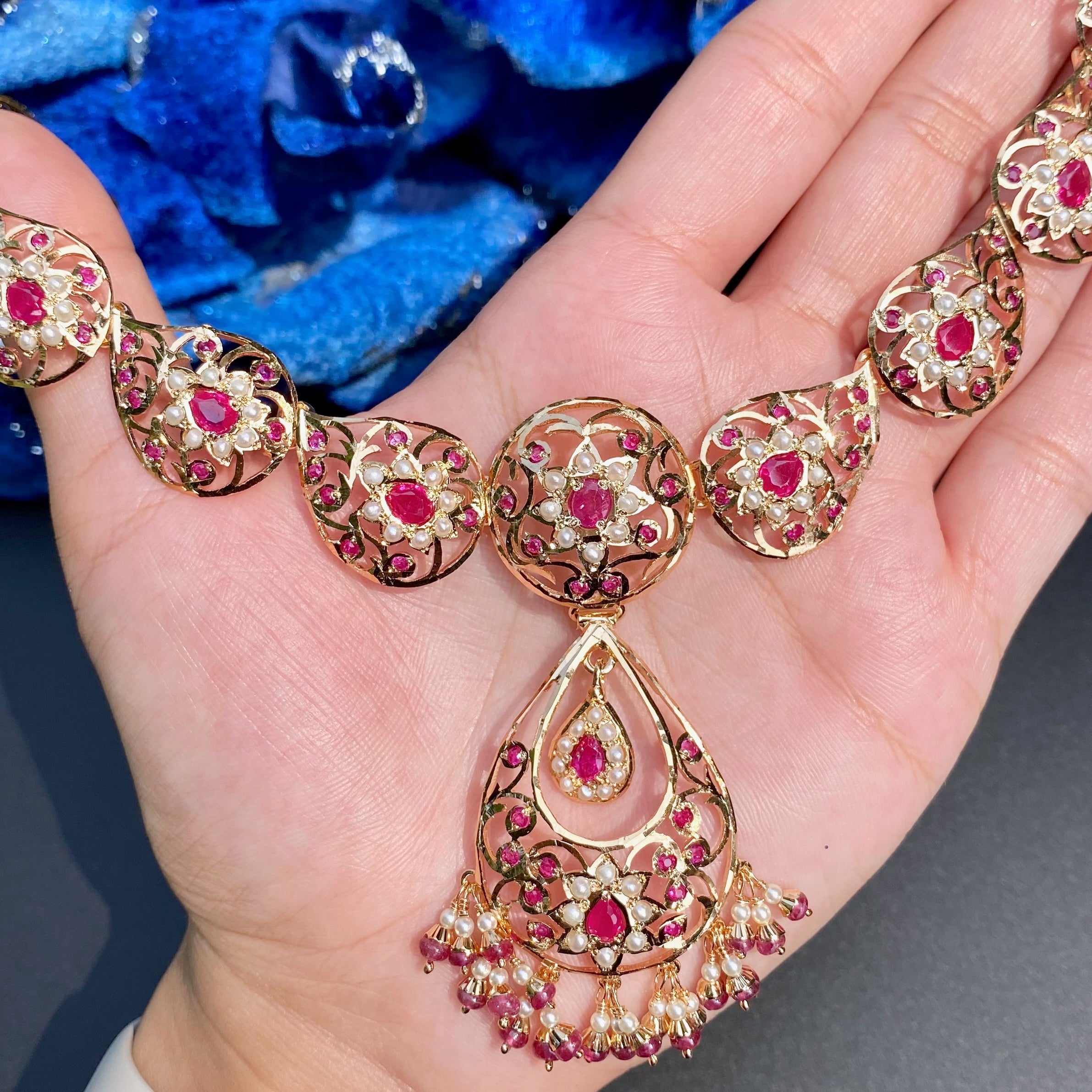 pearl ruby necklace set