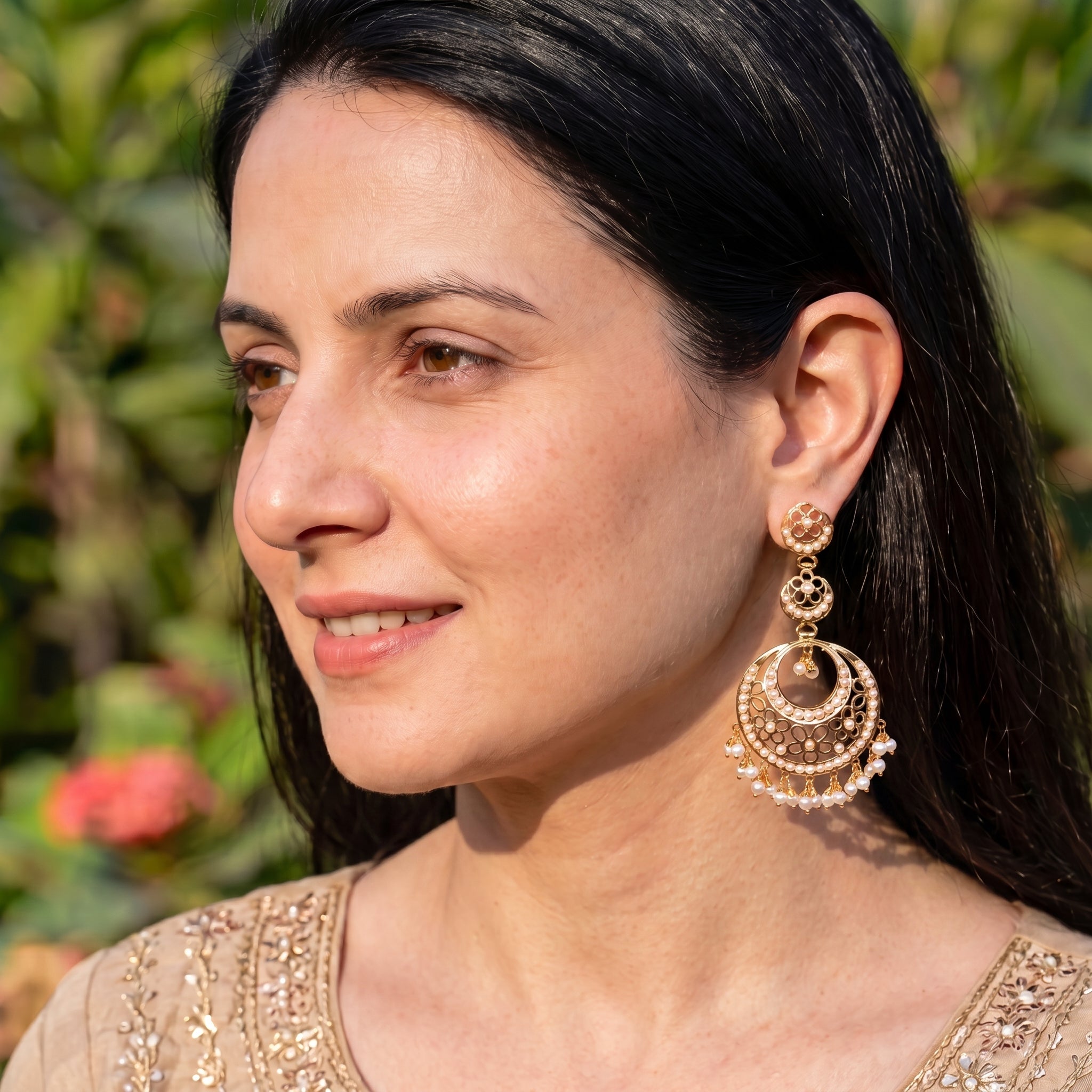 Long Pearl Chandbali | Jaali Earrings Design | Contemporary Design ER 408