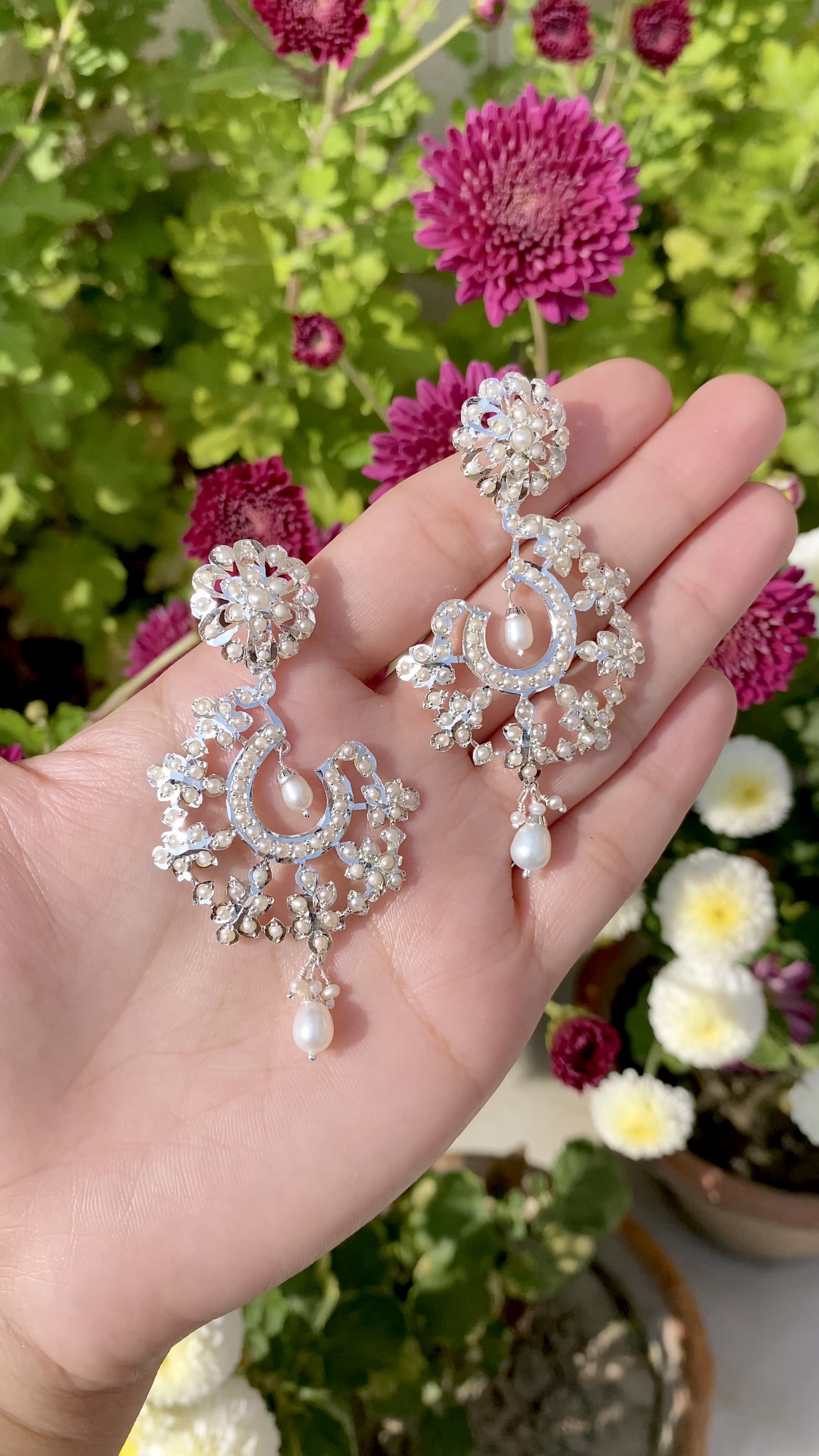 Silver Traditional Fancy Party Wear Earrings For Girls - Silver Palace