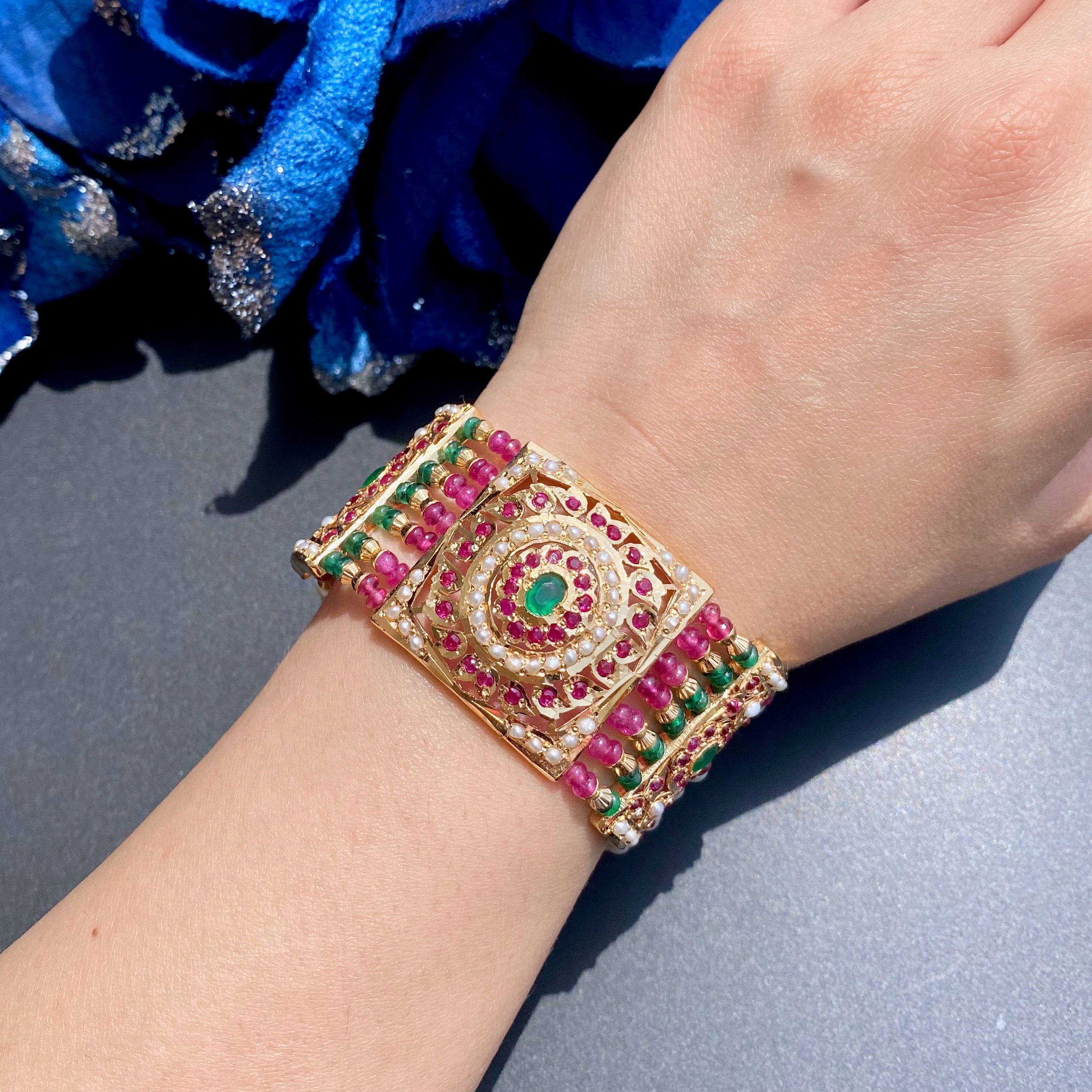 Gold Plated Jadau Dasti | Premium Materials & Finish | Antique Indian Women's Bracelet