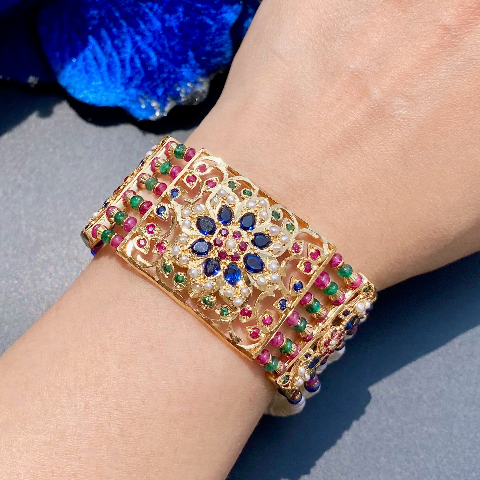 Ethnic Indian Bracelet | Gold Plated on Silver | Classic Jadau Dasti